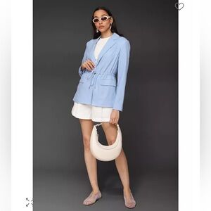 NWT Bagatelle Linen Blue Light Blue Drawstring-Waist Blazer Jacket Size XS